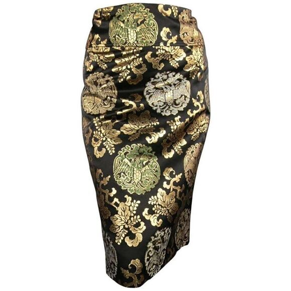Ralph Lauren Multi Metallic Chinoiserie Silk Midi Pencil Skirt - Picture 6 of 16